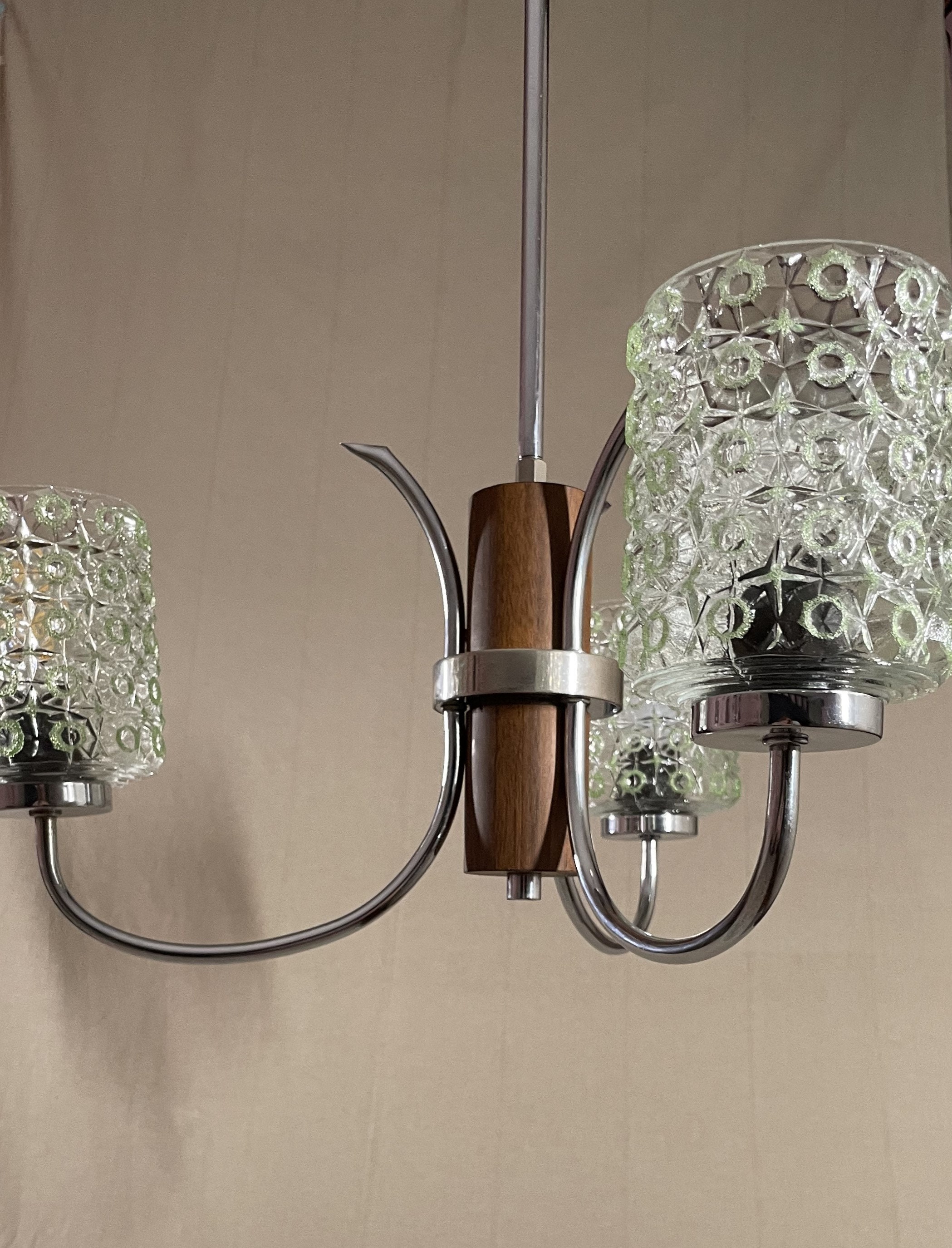 Vintage Three Arms Pendant Light / Bubble Glass Hanging Lamp / 60s - 70s / Yugoslavia