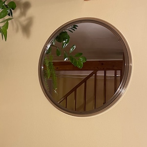 80s Mirror / Circle Mirror/Round Wall Mirror / Transparent Plastic Frame Modernist Mirror