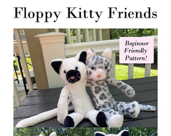 Floppy Kitty Friends Plush Stuffed Animal Sewing Pattern Digital Download PDF