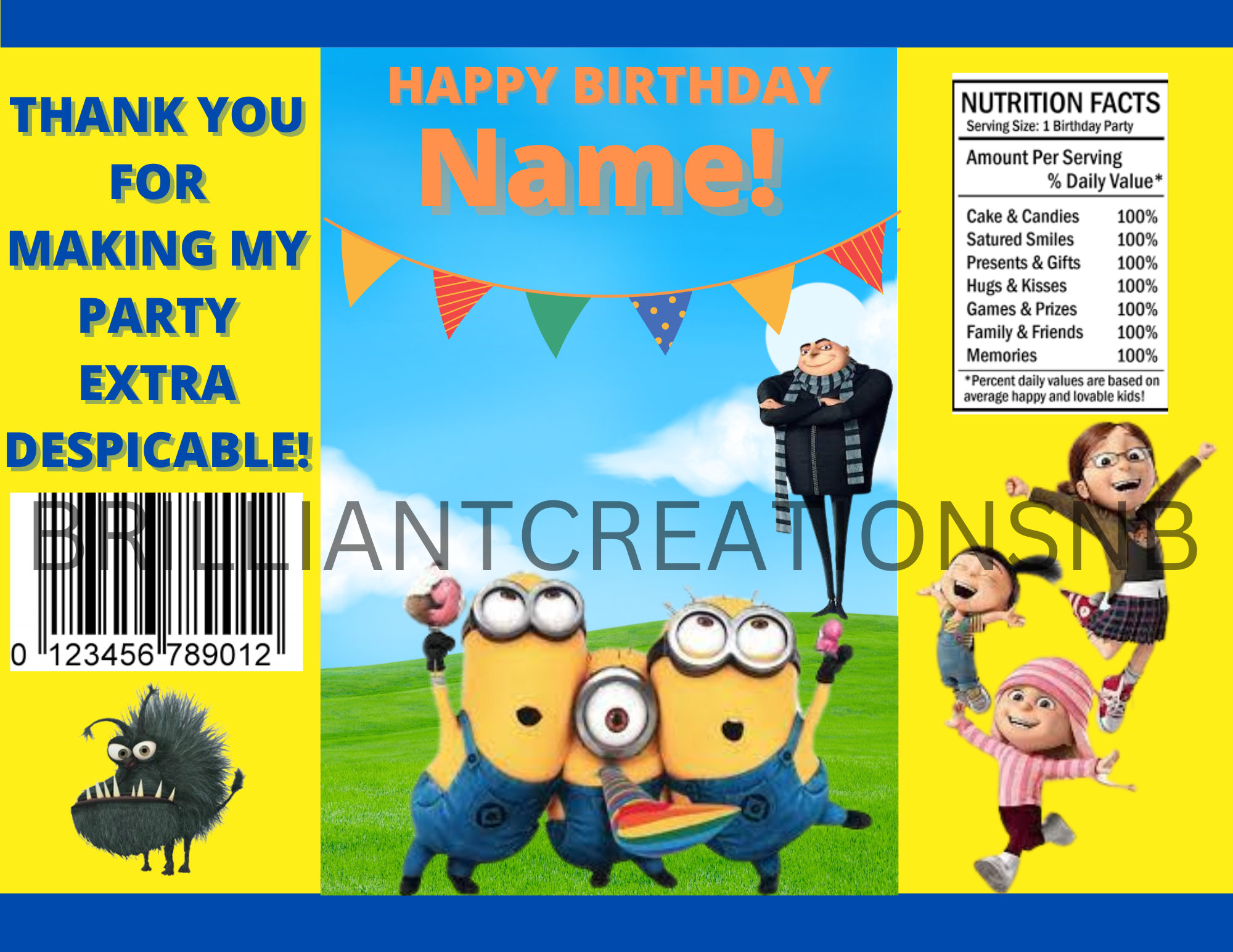 Minion custom Chip Bag Label Digital PDF Copy Etsy