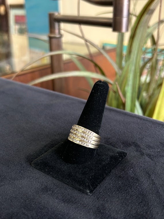 Four Row Diamond Yellow Gold Statement Ring - image 1