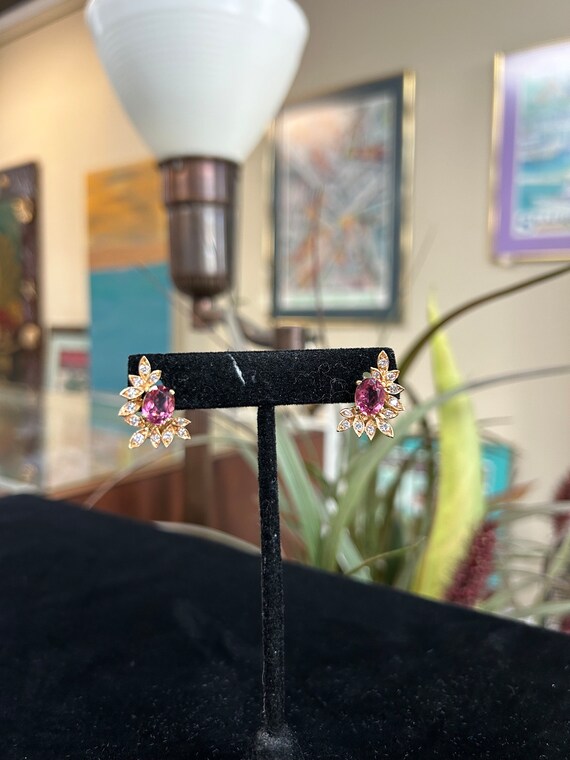 Pink Tourmaline and Natural Diamond Dangle Earring