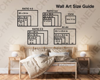 Bedroom Wall Art Size Guide ~ Frame Sizing Mockup ~ Poster Size Chart ...