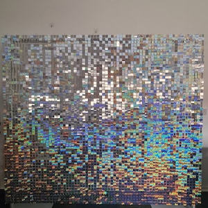 Disco Silver Iridescent Sequin Wall Shimmer Wall Glimmer backdrop Glitter back drop 6ft x 6ft, 7ft x 7ft and 8ft x 8ft