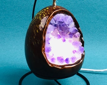 Amethyst Lamp, Amethyst Home Decoration, Healing Crystal Amethyst Geode Crystal Night Light.Amethyst Egg Lantern birthday present.