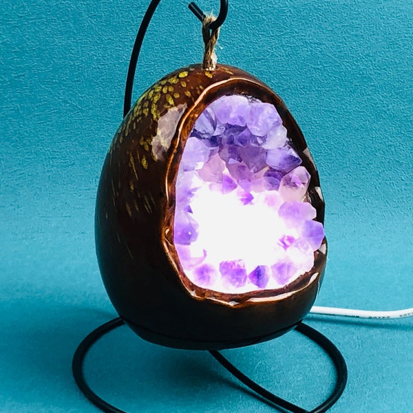 Amethyst Lamp, Amethyst Home Decoration, Healing Crystal Amethyst Geode Crystal Night Light.Amethyst Egg Lantern birthday present.