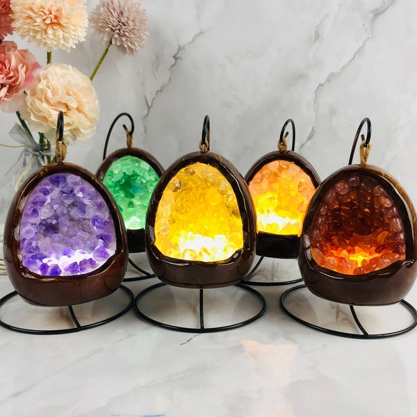 Amethyst Lamp, Amethyst Home Decoration, Healing Crystal Lamp, Amethyst Geode Crystal Night Light, Amethyst Egg Lantern Birthday Present