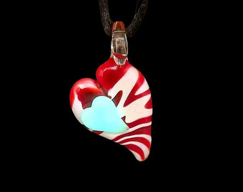 Glass Heart Necklace, Glow in the dark | Borosilicate Pendant | Hearts make great gifts!