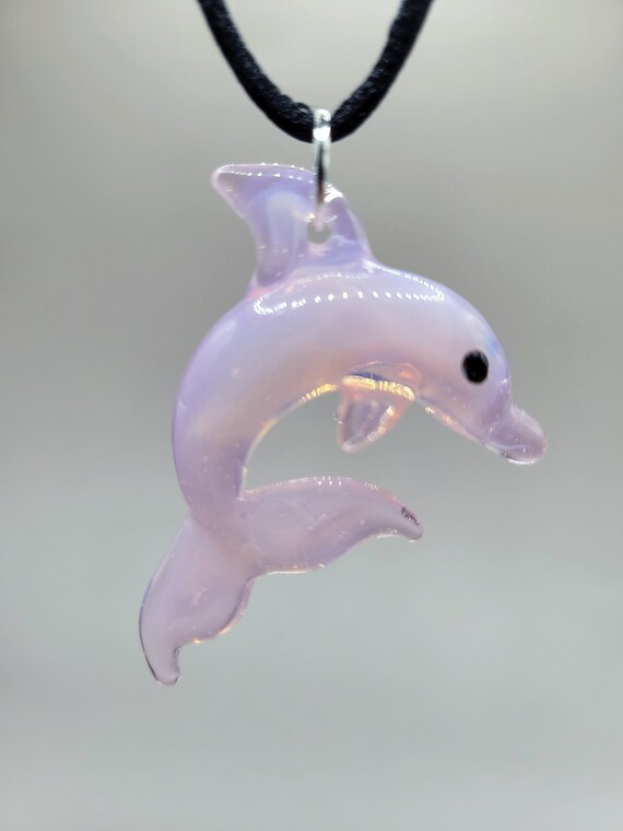 Amazon Pink River Dolphin Necklace Lampwork Boro Glass Pendant Flameworked Glass Etsy Canada