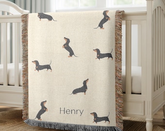 Personalized Dachshund Baby Blanket for Baby Shower Gift, Custom Name Dog Throw, Puppy Lover Nursery Theme, Dog Lover Baby Gift
