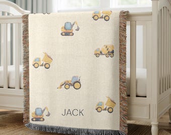 Manta de bebé personalizada con camión de construcción