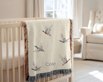Manta personalizada de pato real para bebé, decoración de guardería de pato real, regalo para baby shower, manta con temática de bosque para bebé, regalo de cumpleaños para niño pequeño