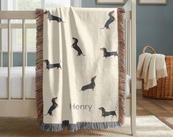 Personalized Dachshund Baby Blanket for Baby Shower Gift, Custom Name Dog Throw, Puppy Lover Nursery Theme, Dog Lover Baby Gift