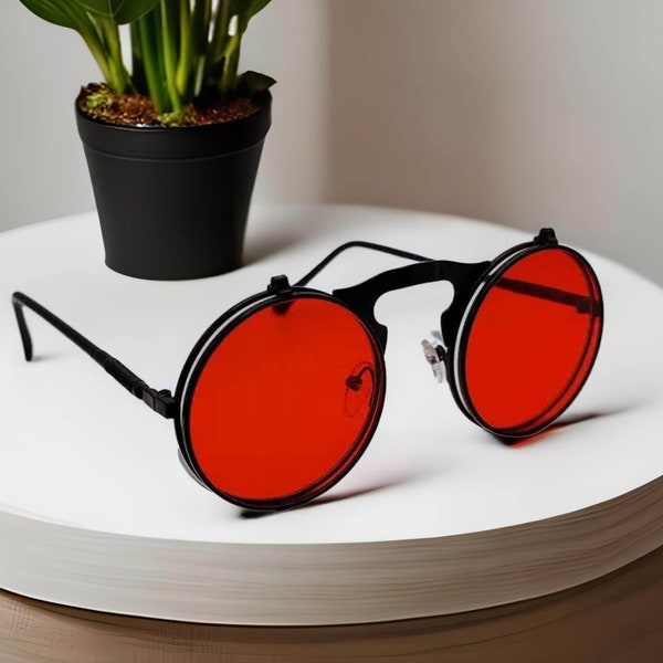Steampunk lunettes lunettes lunettes de soleil rondes Emo rétro vintage Flip Up Cyber Goth déguisement lunettes de fête Flip lunettes de soleil