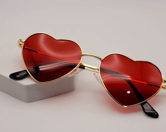 Cute and Trendy Heart Shaped Sunglasses- Retro Vintage Boho Translucent Sun Glasses Shades. Heart Sunglasses- Red & Green Sunglasses