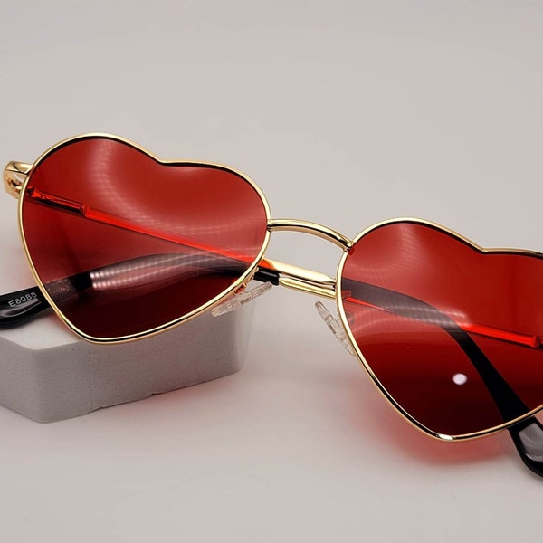 Cute and Trendy Heart Shaped Sunglasses- Retro Vintage Boho Translucent Sun Glasses Shades. Heart Sunglasses- Red & Green Sunglasses