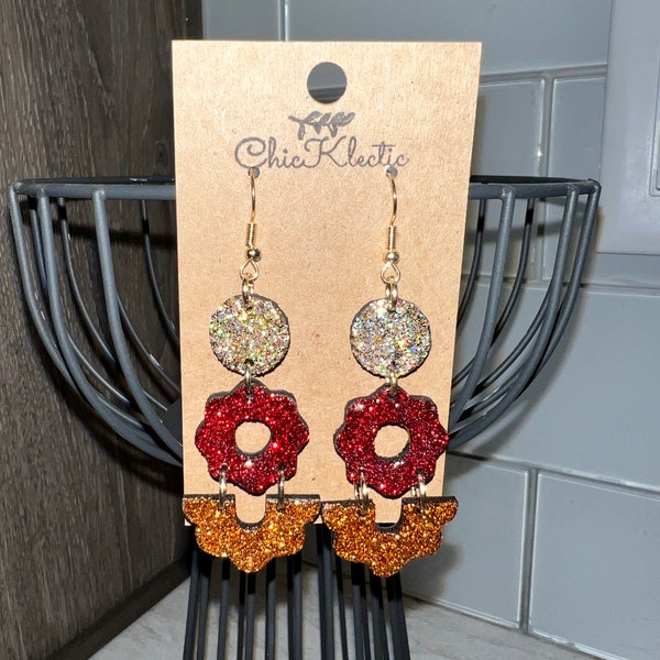 Boho Glitzy Silver Champagne Crimson Copper Earrings