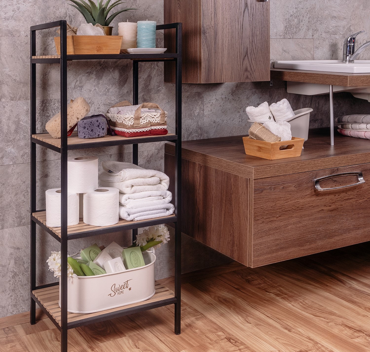 Yumkfoi Bathroom Organizer Countertop, Wood Vanity Organizers and Storage