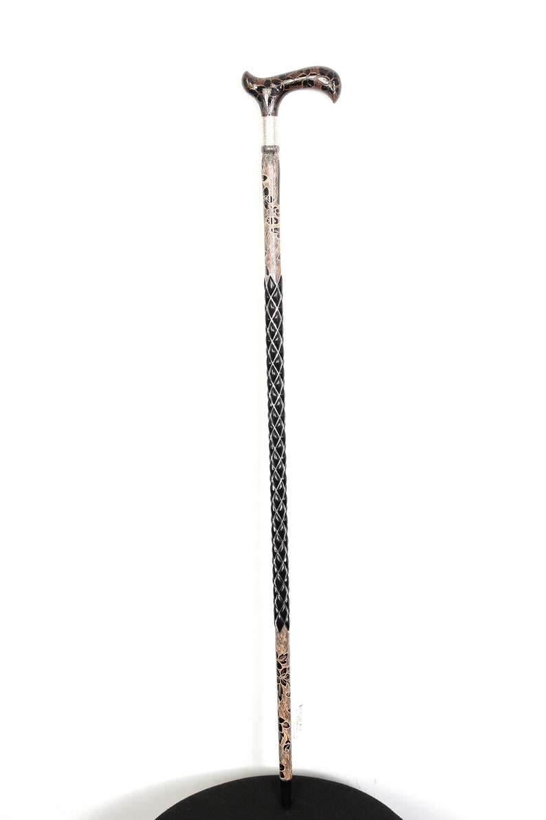 Silver Embroidered Walking Stick Wood Carved Cane Gift for Etsy