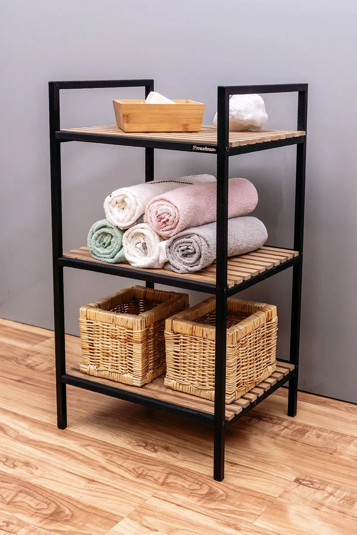 Wood and Metal Shelf - 3 Tier - Narrow