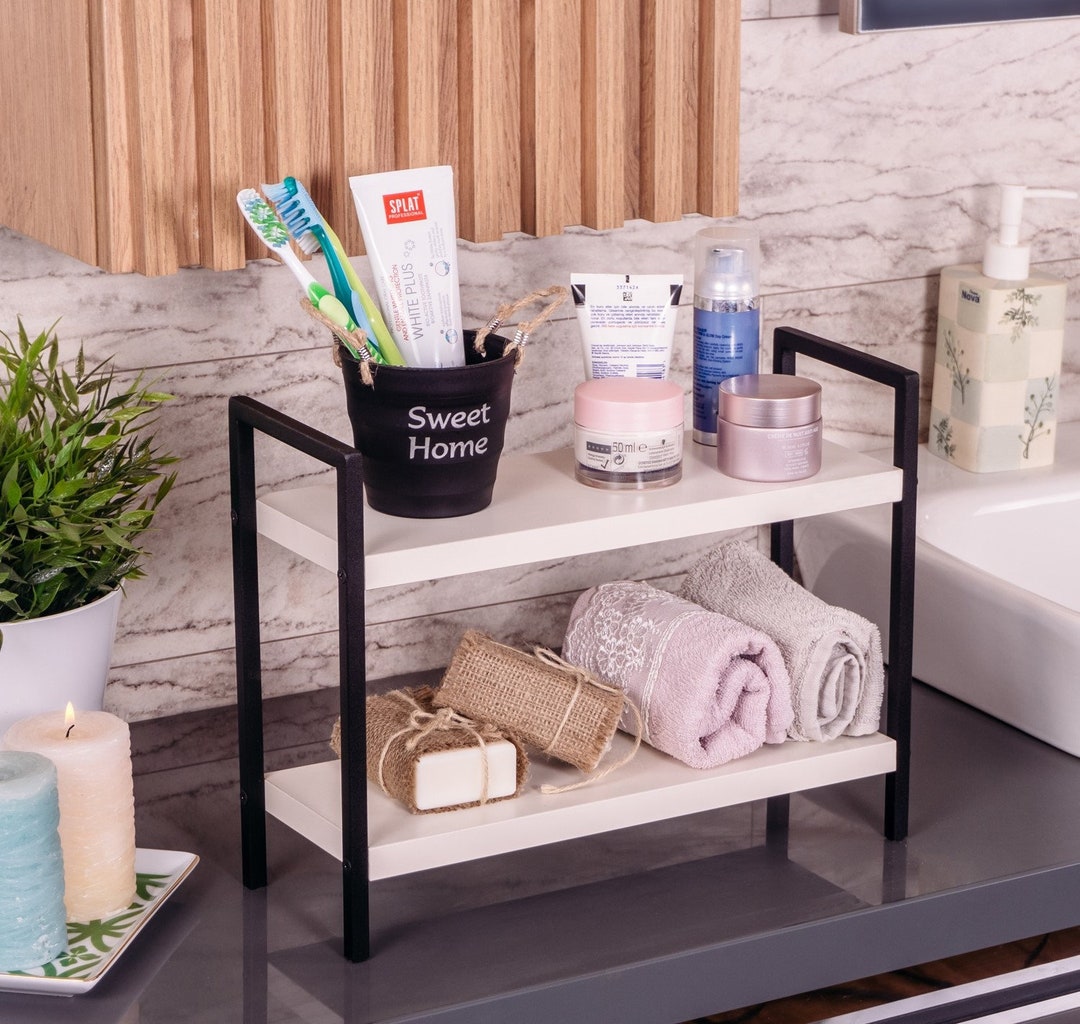 Wood Metal Bathroom Organizer, Over Toilet Rack Decor, Farmhouse