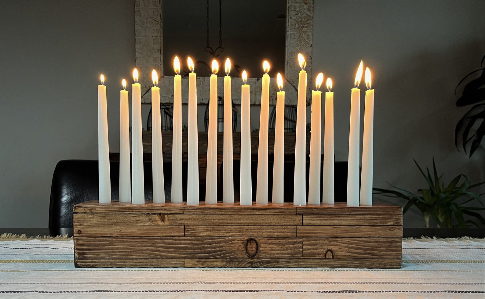 Personalized, Large Wood Candle Holder, Table Center Piece, 7/8 Tapered