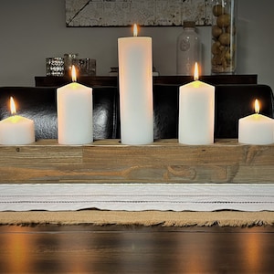 Personalized, Large Wood Candle Holder, Table Center Piece, 3&quot; Candles Holds Multiple Candles,  Birthdays Weddings