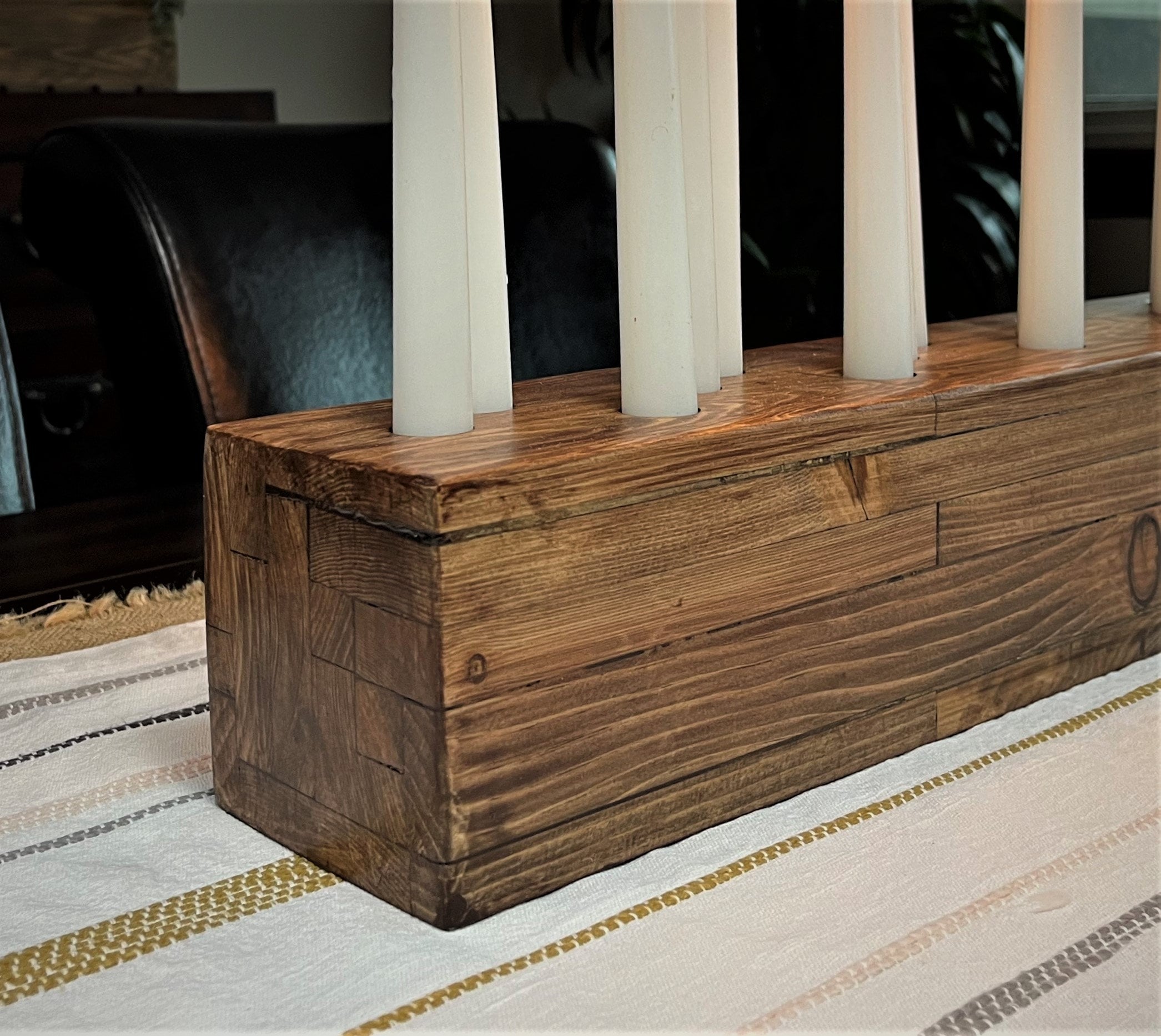 Personalized, Large Wood Candle Holder, Table Center Piece, 7/8 Tapered