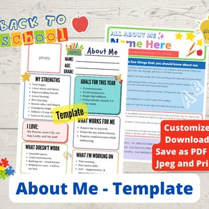 Back to School About Me Template Child Info, Special Needs, Autism, Angelman Syndrome, Non-verbal Editable Template