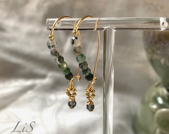 Boho Indian Agate Kidney Wire Earrings, 14K Gold - Natural Green Gemstone Everyday Jewelry, Earthy Spring Accessory