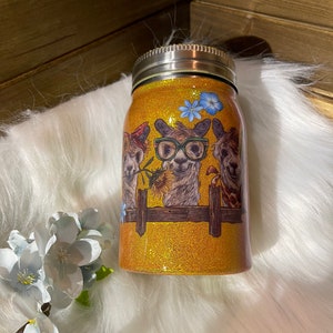 Llama and Floral Mason Jar Tumbler with Rhinestone Lid