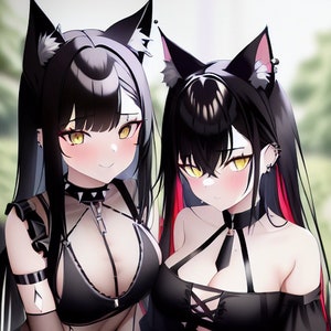 2 Anime Cat Girls, Digital Copy Only, Digital Art Download, Anime Poster