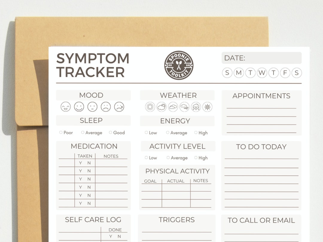 Spoonie Tracker Printable PDF, Symptom Journal for Chronic Pain Illness ...