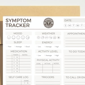 Spoonie Tracker Printable PDF, Symptom Journal for Chronic Pain Illness, Wellness Planner for Disabled Friend, Migraine, Fibromyalgia, EDS