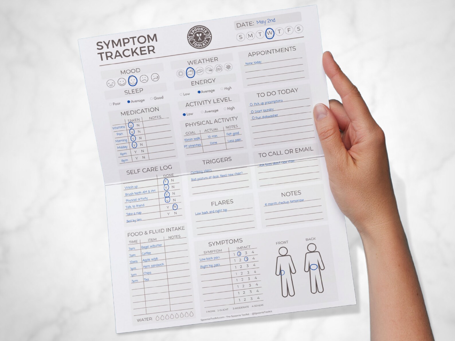Spoonie Tracker Printable PDF, Symptom Journal for Chronic Pain Illness ...
