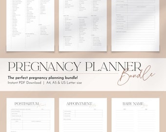 Pregnancy Planner, Appointment Notes, Baby Name Ideas, Hospital bag Checklist, Birth Plan, Postpartum Plan