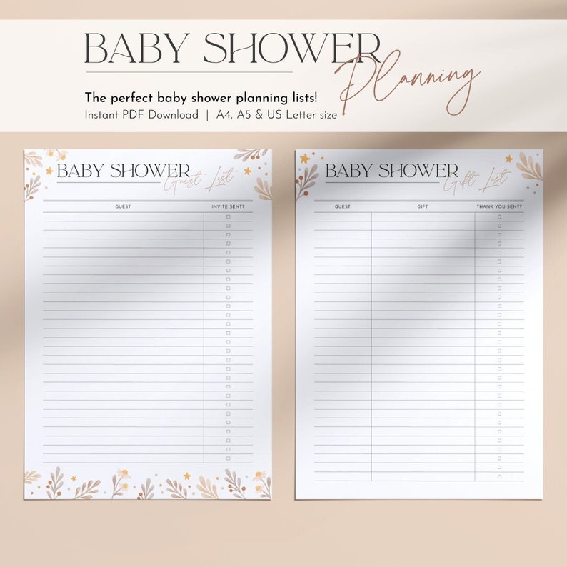 Baby Shower Guest List, Baby Shower, A4, A5, US Letter, Printable