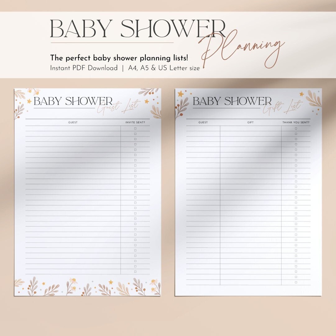 Baby Shower Guest List, Baby Shower, A4, A5, US Letter, Printable ...