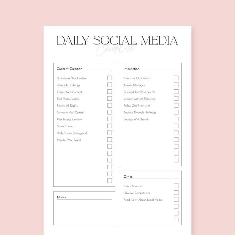 A4 Printable Social Media Checklist Bundle Social Media - Etsy