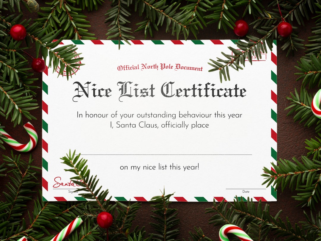 A4 Nice List Certificate, Christmas Certificate, Good List, Good List ...