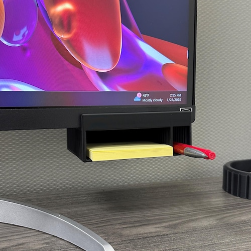 Under Monitor Sticky Note Holder – 3D Printed Desk Organizer, Pen & Pencil Holder, Office Desk Storage, Monitor Mount Organizer