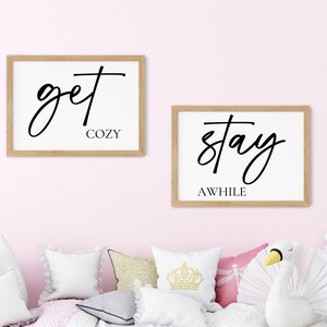 Get Cozy, Stay A While Home Sign | Rustic Home Sign | Farmhouse Decor | Family Sign | Cozy Home Sign