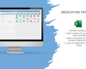Medication care tracker printable template, Supplement Log, Medication Schedule, Medication Log, Excel Spreadsheet
