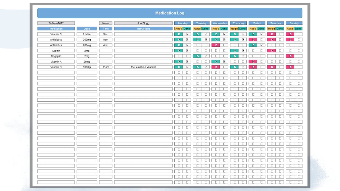 Medication Care Tracker Printable Template, Supplement Log, Medication ...