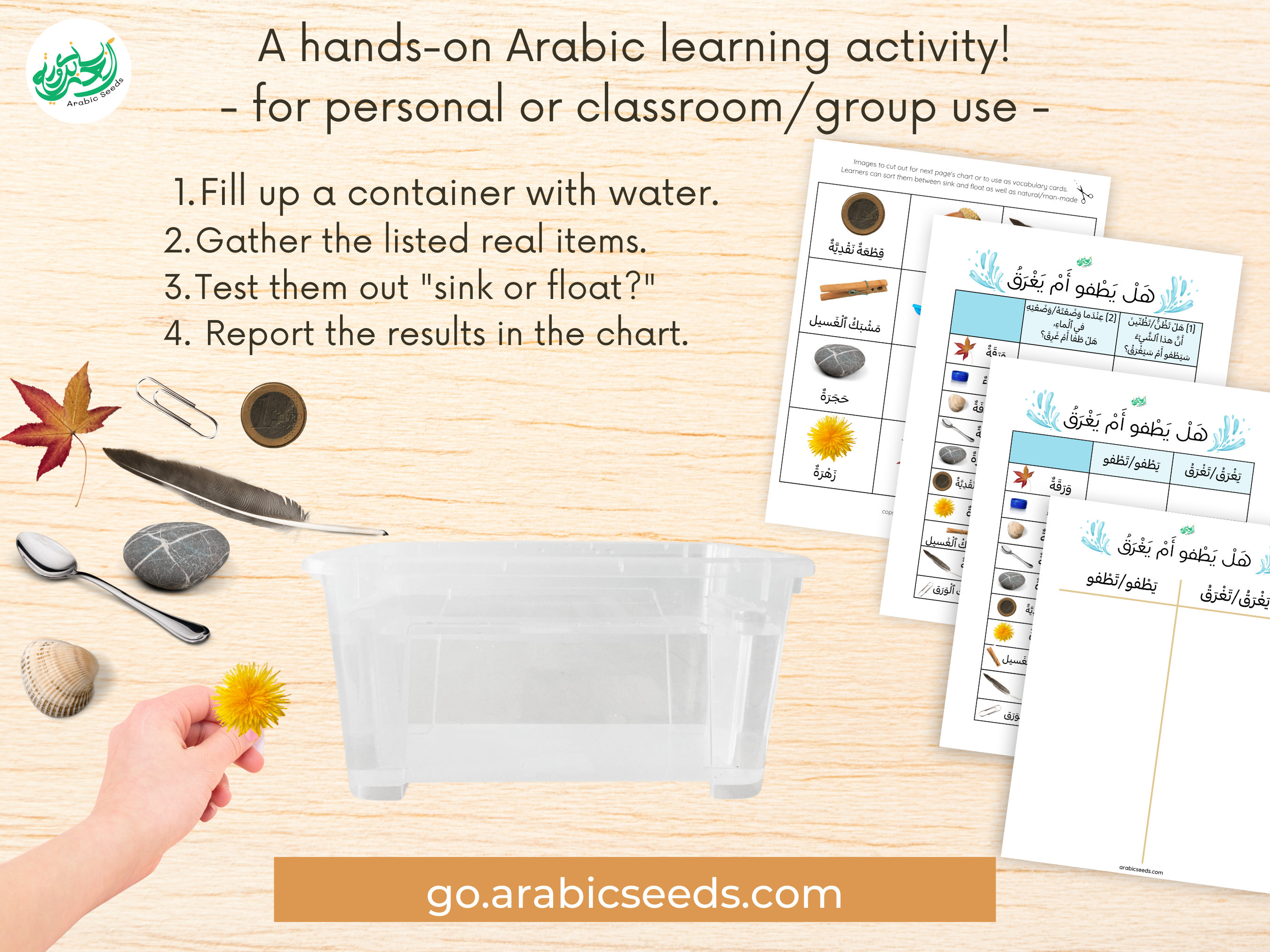 Sink or Float Arabic Worksheets and Flashcards for Kids Arabic