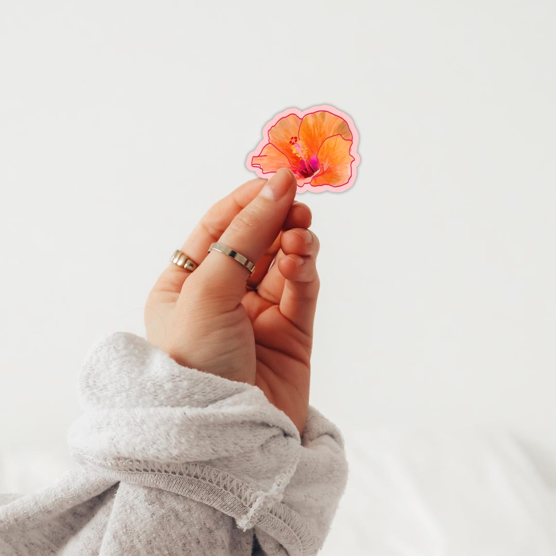 Hand-drawn Hibiscus Flower Sticker: Waterproof Vinyl Decal - Etsy