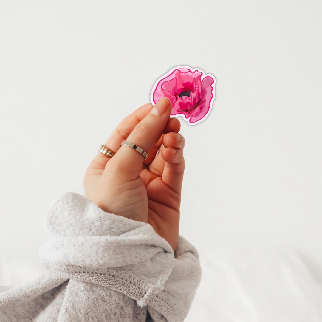 Pink Poppy Flower Sticker: Waterproof Vinyl Floral Decal - Etsy