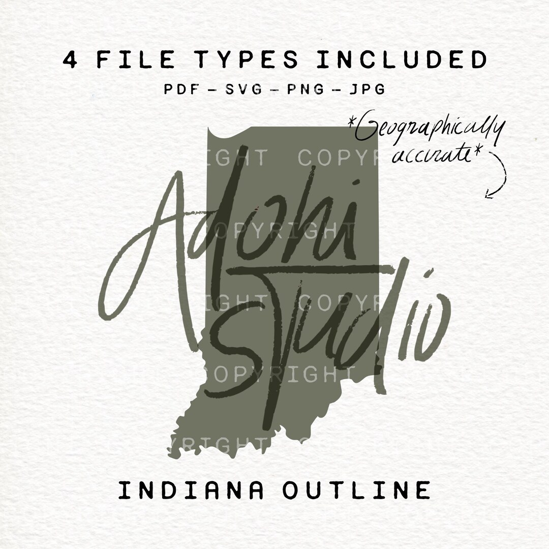 Indiana State Outline File: Svg, Png, Jpg, Pdf - Etsy