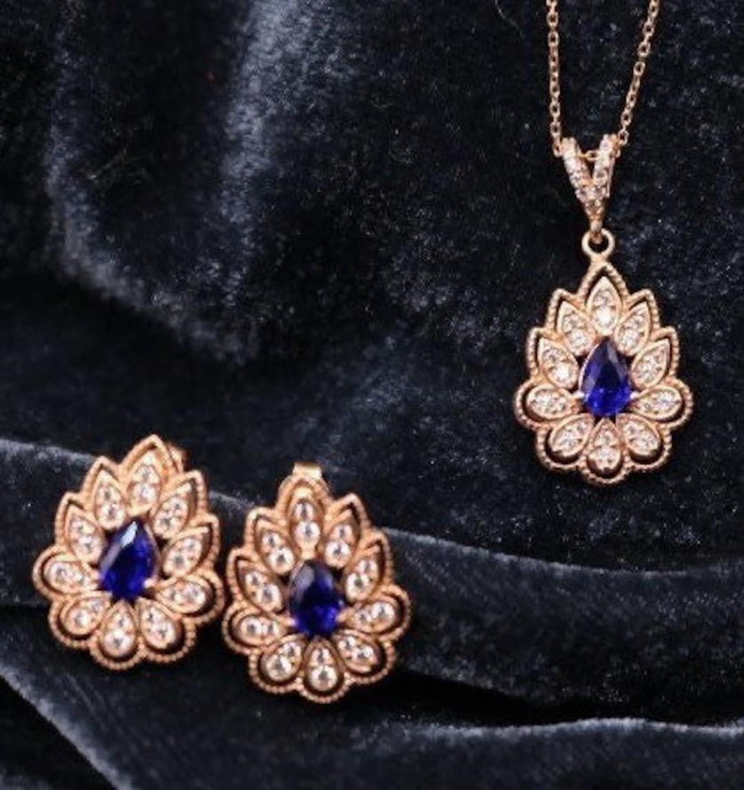 Royal Blue Bridal Jewelry Set. Sapphire Jewelry Set. Valentines Day