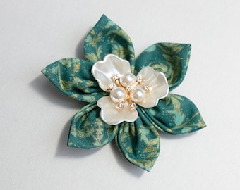 Teal Pearlesque Fancy Pet Collar Flower